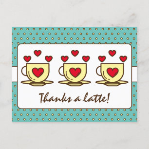 Cute Teal Blue Thanks A Latte Coffee Thank You Postcard