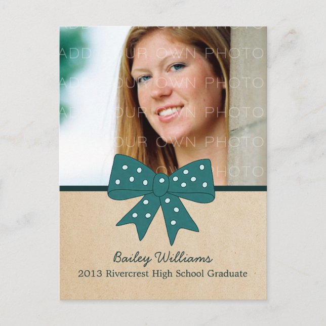 Cute Teal Bow Graduation Postcard (Front)