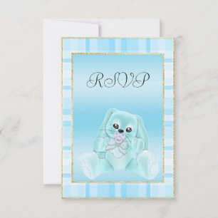 Cute Teal Bunny Baby Shower RSVP Card