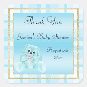 Cute Teal Bunny Thank You Baby Shower Square Sticker
