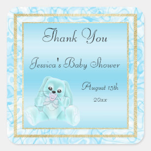 Cute Teal Bunny Thank You Baby Shower Square Sticker