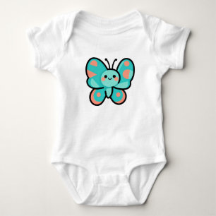 Cute Teal Butterfly Kawaii Art Baby Clothes Bodysuit