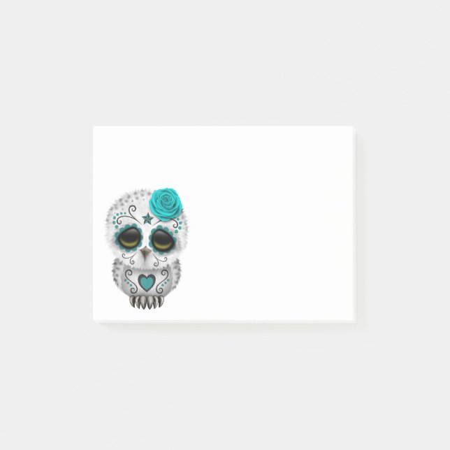 Cute Teal Day of the Dead Sugar Skull Owl Post-it Notes (Front)