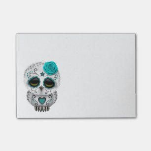 Cute Teal Day of the Dead Sugar Skull Owl Post-it Notes
