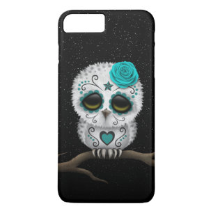 Cute Teal Day of the Dead Sugar Skull Owl Stars iPhone 8 Plus/7 Plus Case