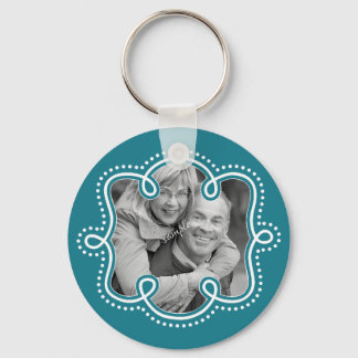Cute Teal Doodle Framed Photo Key Ring