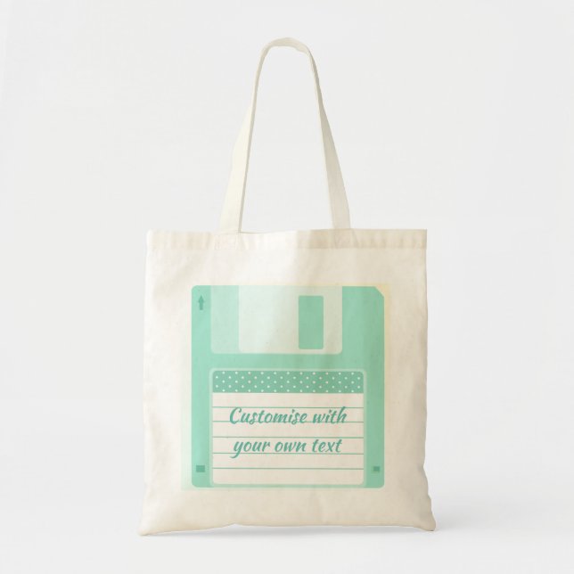 Cute Teal Floppy Disc to Customise With Own Text Tote Bag (Front)
