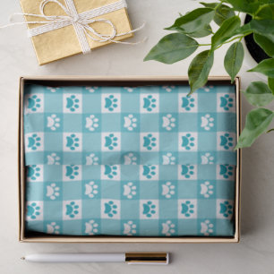 Cute Teal Gingham with Paw Prints Tissue Paper