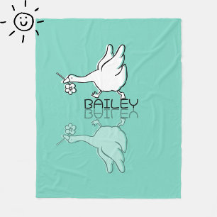 Cute Teal Goose Reflection Doodle Custom Name Fleece Blanket