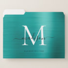 Cute Teal Green Brushed Metal Monogram Script Name