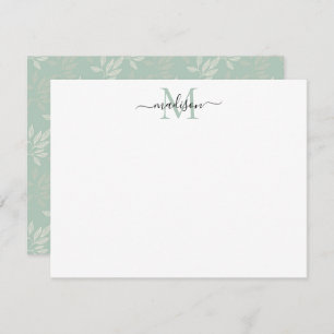 Cute Teal Green Floral Leaves Monogram Script Name Card