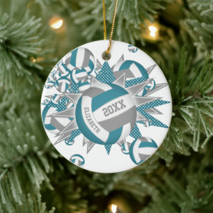 cute teal grey volleyball blowout girls sports ceramic tree decoration