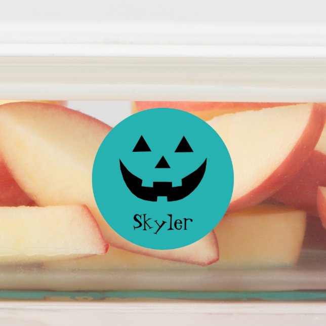Cute teal jack o lantern custom name Halloween (Affixed)
