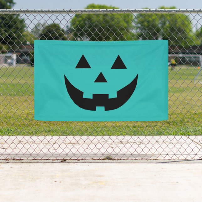 Cute teal jack o lantern funny Halloween Banner (Insitu)