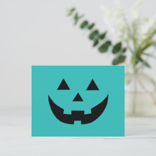 Cute teal jack o lantern funny Halloween Holiday Postcard