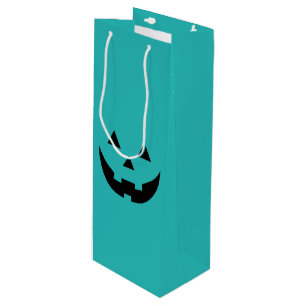 Cute teal jack o lantern funny Halloween Wine Gift Bag