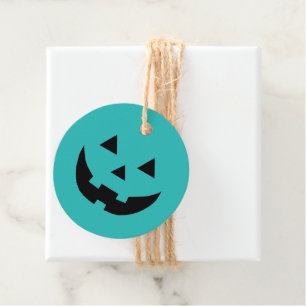 Cute teal Jack o lantern pumpkin face Halloween Favour Tags