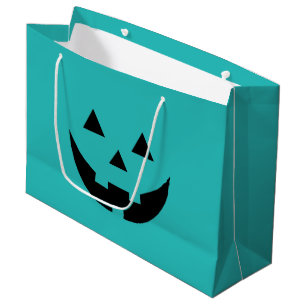 Cute teal Jack o lantern pumpkin face Halloween Large Gift Bag