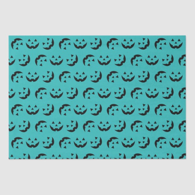 Cute teal jack o lantern pumpkin face Halloween Tissue Paper (Front)