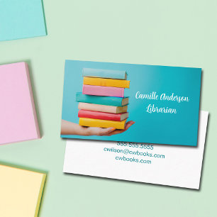 Cute Teal Librarian or Bookstore Stack of Books Business Card