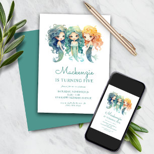 Cute Teal Mermaid Birthday Party Invitation
