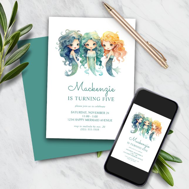 Cute Teal Mermaid Birthday Party Invitation (Creator Uploaded)