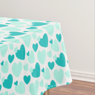 Cute Teal Mint Speckled Heart Pattern Tablecloth