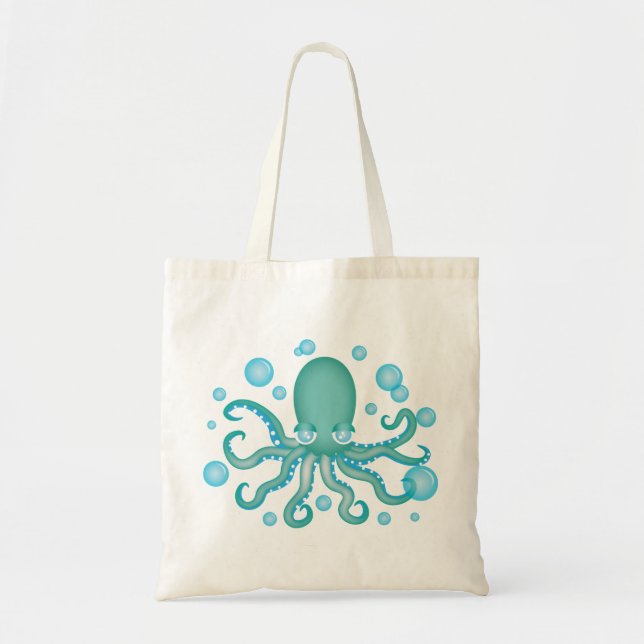 Cute Teal Octopus Tote Bag (Front)