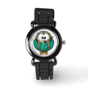 Cute Teal Peacock Pattern Owl Watch