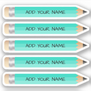 Cute Teal Pencil Name Custom-Cut Vinyl Sticker