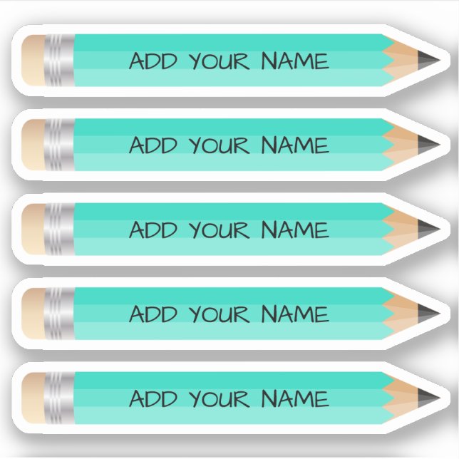 Cute Teal Pencil Name Custom-Cut Vinyl Sticker (Front)