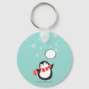 Cute Teal Penguin Holiday Xmas Christmas Gift Key Ring