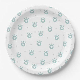 Cute Teal Pet Paws with Hearts   Kids Paper Plates