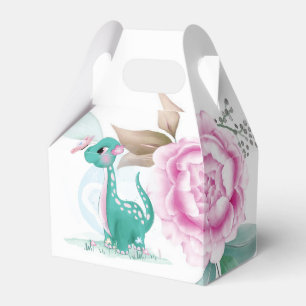 Cute Teal Pink Dinosaur Butterfly Girl Baby Shower Favour Box