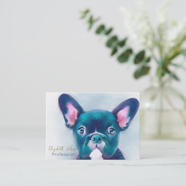 Cute Teal Pink French Bulldog Design Business Card (Standing Front)