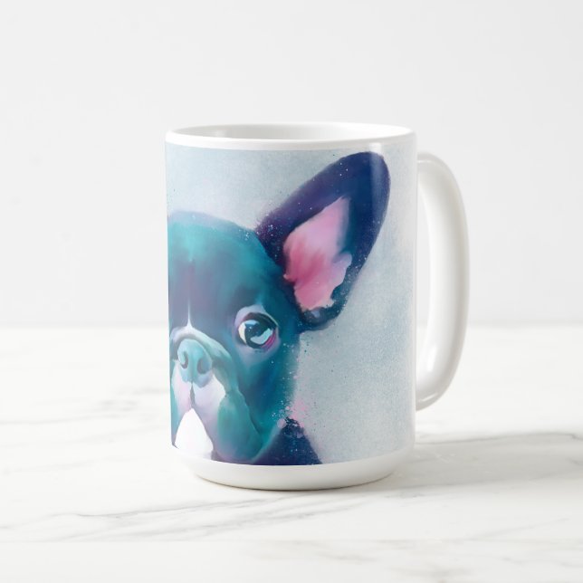 Cute Teal Pink French Bulldog Design Coffee Mug (Front Right)