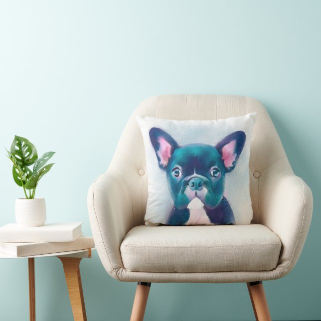Cute Teal Pink French Bulldog Design Cushion (Chair)