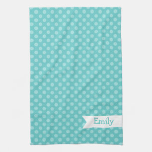 Cute Teal Polka Dots Kitchen Towel