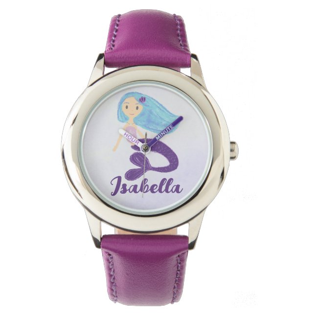 Cute Teal & Purple Mermaid Princess in Pastel Watch (Front)