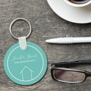 Cute Teal Real Estate Company Personalised Realtor Key Ring