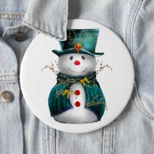 Cute Teal Snowman Christmas Button