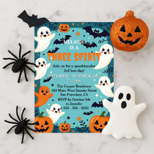 Cute Teal Spooky Ghost Three Spirit 3rd Birthday Invitation