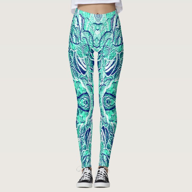 Cute teal textured "Ratti_Creative_Arts"  Leggings (Front)