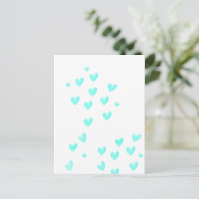 Cute Teal Watercolor Hearts Postcard (Standing Front)