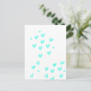 Cute Teal Watercolor Hearts Postcard