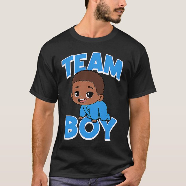 Cute Team Boy Black Baby Gender Reveal Party Day B T-Shirt (Front)