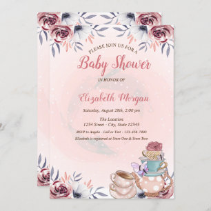 Cute Teapot Floral Tea Party Baby Shower  Invitation
