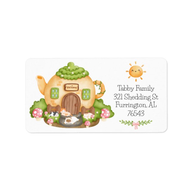 Cute Teapot House with Cats, Return Address Label (Front)