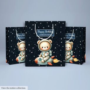 Cute Teddy Astronaut Gift Bag for Birthday Boy