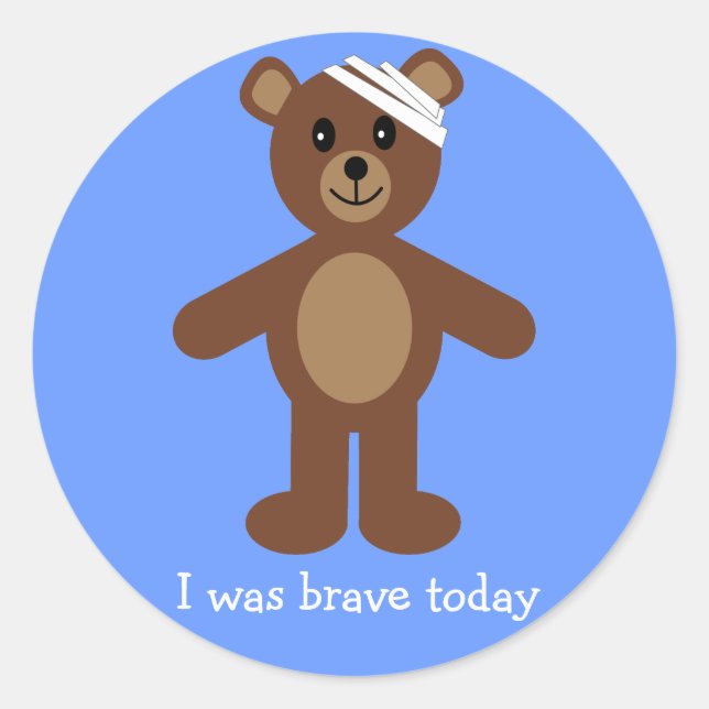 Cute Teddy & Bandage I Was Brave Blue Stickers (Front)